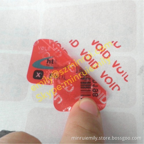 Custom Red Security Warranty Void Sticker With Custom Design And Barcode With Number, Self Adhesive Security Seal Labels 
